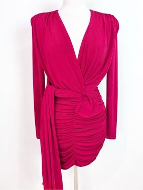 MISHA COLLECTION RED RUCHED BODYCON DRESS WOMENS SZ 8